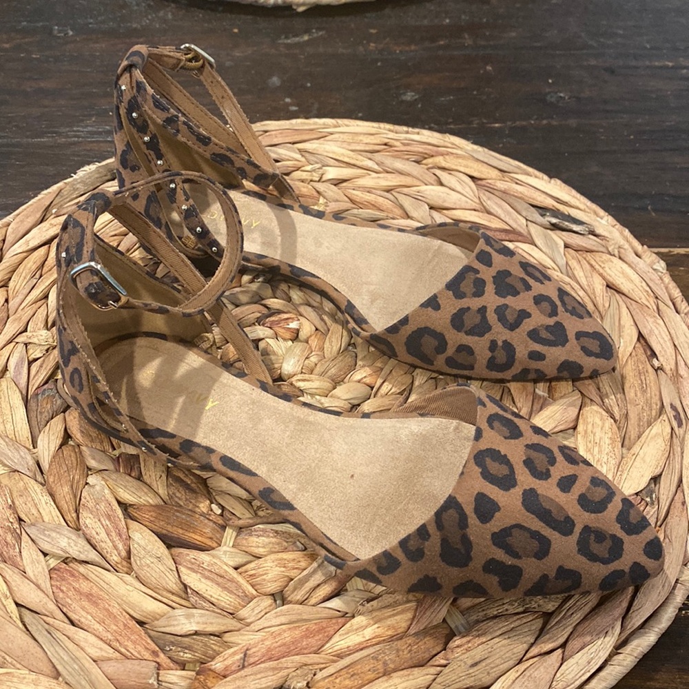 Old Navy Leopard Animal Print Pointy Toe flats with gold detailing in size 6